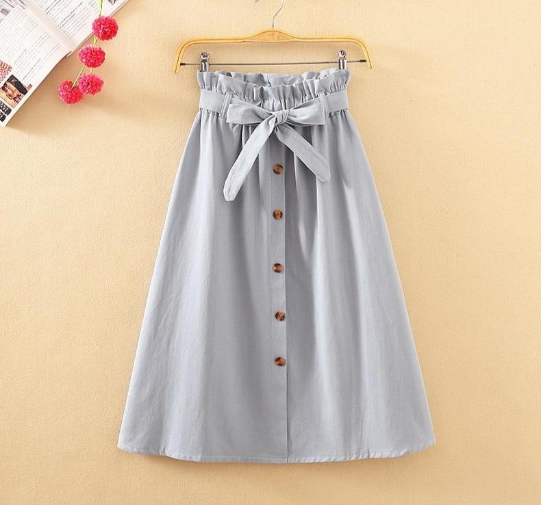 Midi Knee Length Elegant Button High Waist Skirt - Easy Pickins Store