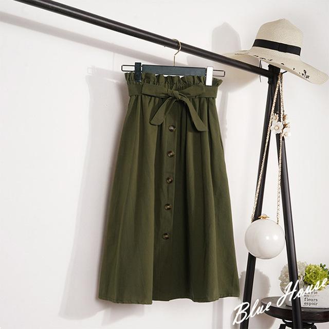 Midi Knee Length Elegant Button High Waist Skirt - Easy Pickins Store