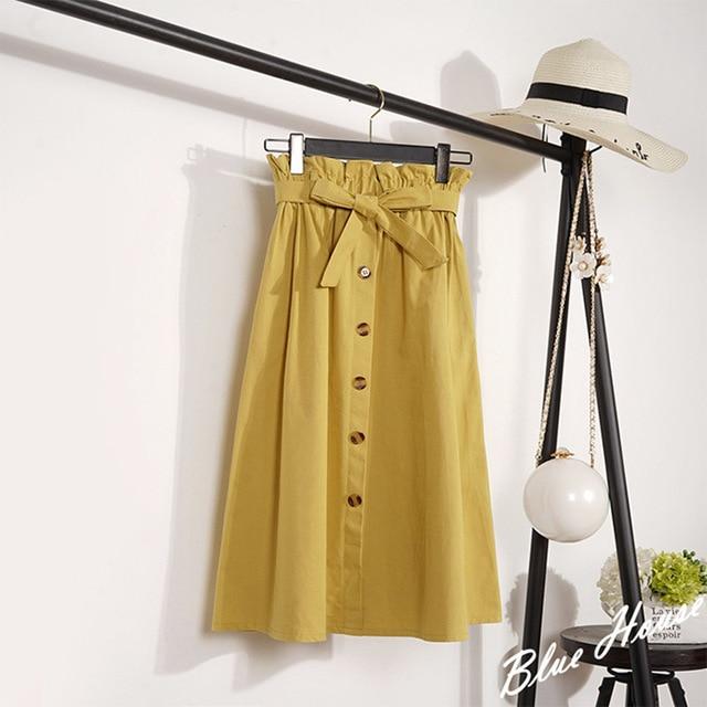 Midi Knee Length Elegant Button High Waist Skirt - Easy Pickins Store