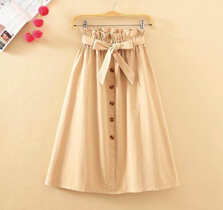 Midi Knee Length Elegant Button High Waist Skirt - Easy Pickins Store