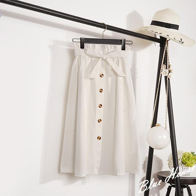 Midi Knee Length Elegant Button High Waist Skirt - Easy Pickins Store