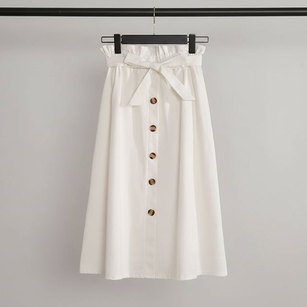 Midi Knee Length Elegant Button High Waist Skirt - Easy Pickins Store