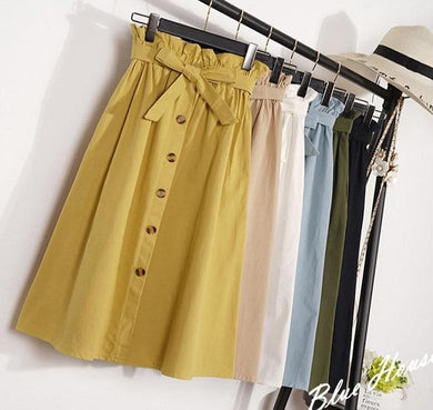 Midi Knee Length Elegant Button High Waist Skirt - Easy Pickins Store