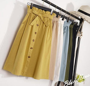 Midi Knee Length Elegant Button High Waist Skirt - Easy Pickins Store