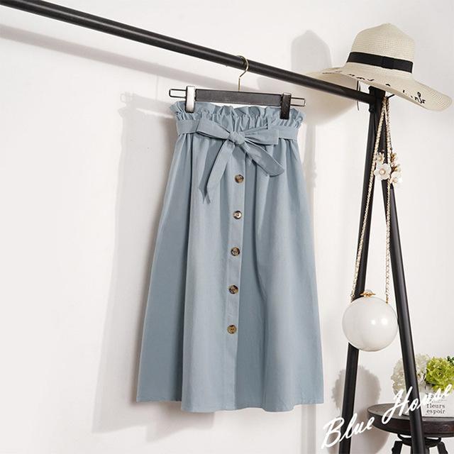 Midi Knee Length Elegant Button High Waist Skirt - Easy Pickins Store