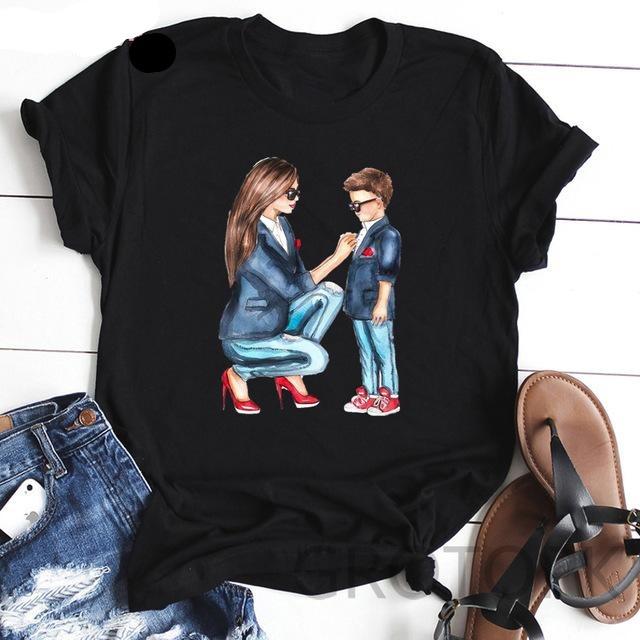 Mother's Love T-shirt Black Short Sleeve Vogue - Easy Pickins Store