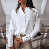 O Neck Elegant Back Metal Buttons Long Sleeve Blouse - Easy Pickins Store