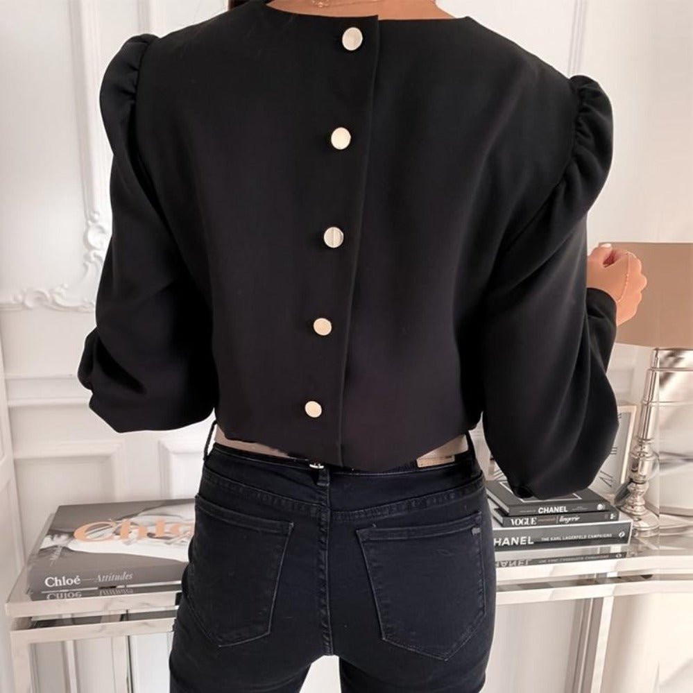 O Neck Elegant Back Metal Buttons Long Sleeve Blouse - Easy Pickins Store
