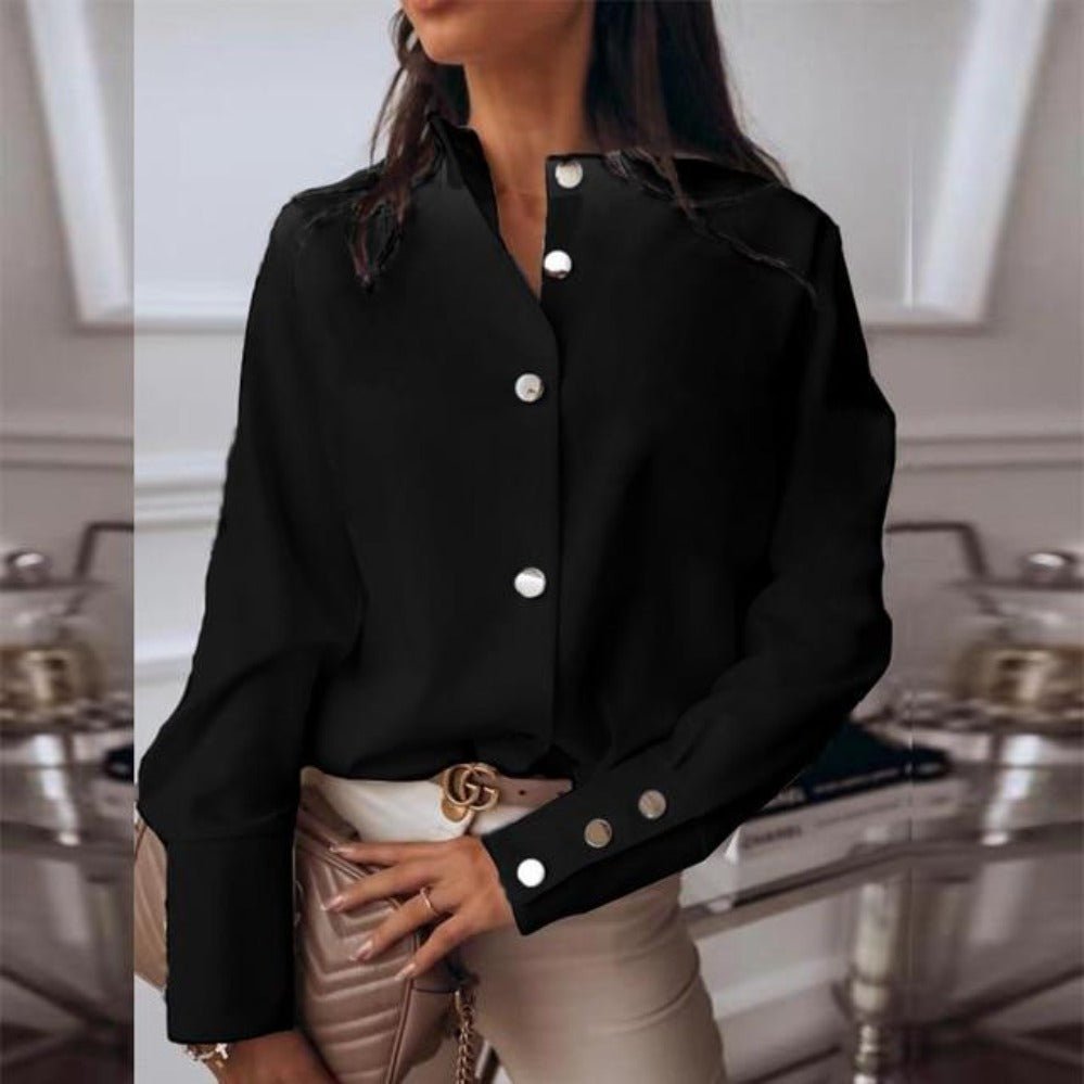 O Neck Elegant Back Metal Buttons Long Sleeve Blouse - Easy Pickins Store