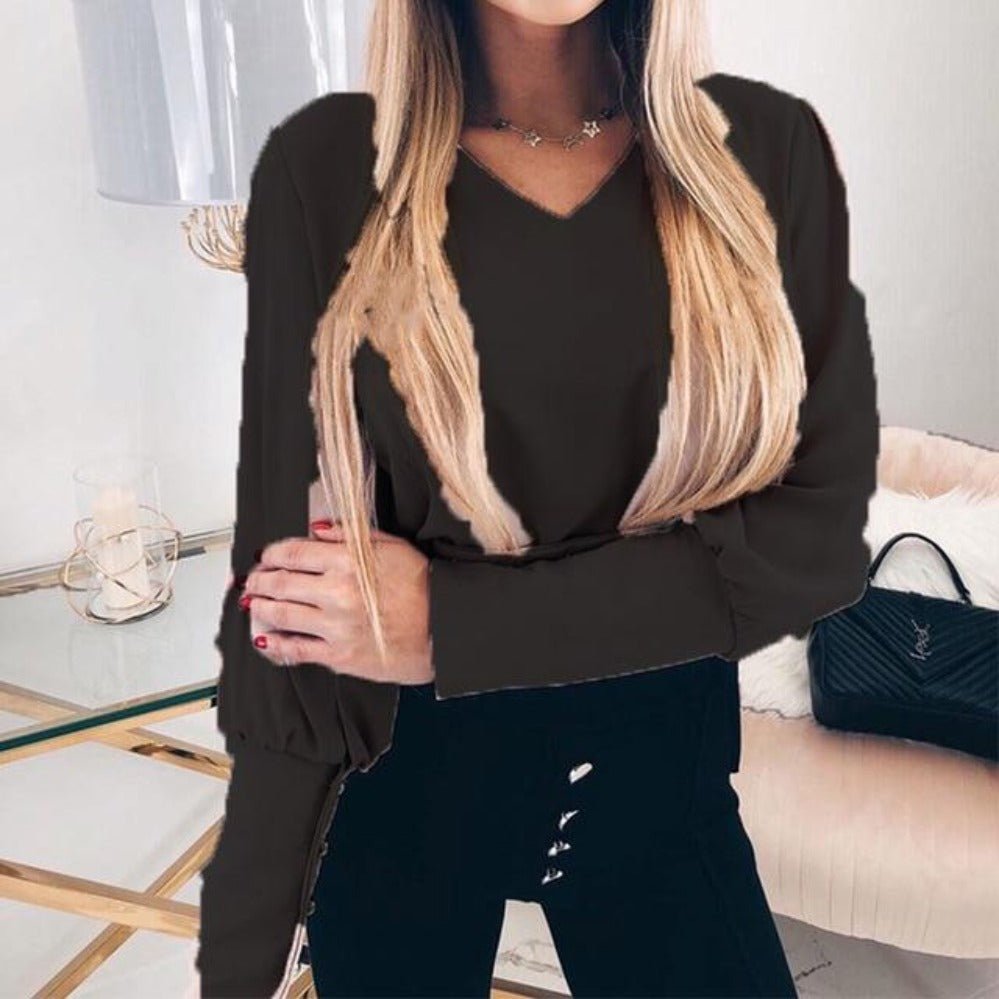 O Neck Elegant Back Metal Buttons Long Sleeve Blouse - Easy Pickins Store