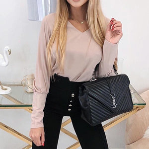 O Neck Elegant Back Metal Buttons Long Sleeve Blouse - Easy Pickins Store