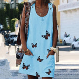 O Neck Sleeveless Shoulder Clasp Butterfly Print Dress - Easy Pickins Store