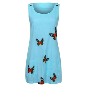O Neck Sleeveless Shoulder Clasp Butterfly Print Dress - Easy Pickins Store