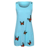 O Neck Sleeveless Shoulder Clasp Butterfly Print Dress - Easy Pickins Store