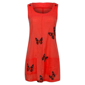 O Neck Sleeveless Shoulder Clasp Butterfly Print Dress - Easy Pickins Store