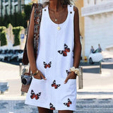 O Neck Sleeveless Shoulder Clasp Butterfly Print Dress - Easy Pickins Store