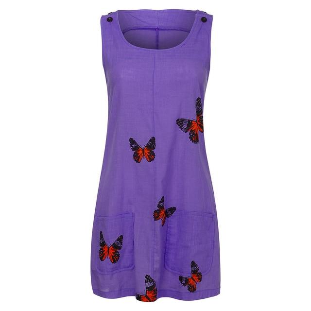 O Neck Sleeveless Shoulder Clasp Butterfly Print Dress - Easy Pickins Store