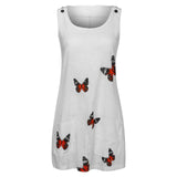 O Neck Sleeveless Shoulder Clasp Butterfly Print Dress - Easy Pickins Store