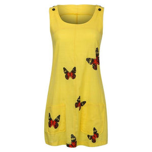 O Neck Sleeveless Shoulder Clasp Butterfly Print Dress - Easy Pickins Store