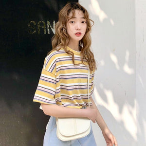 O neck T-Shirt Striped Loose Casual Short Sleeve Punk - Easy Pickins Store