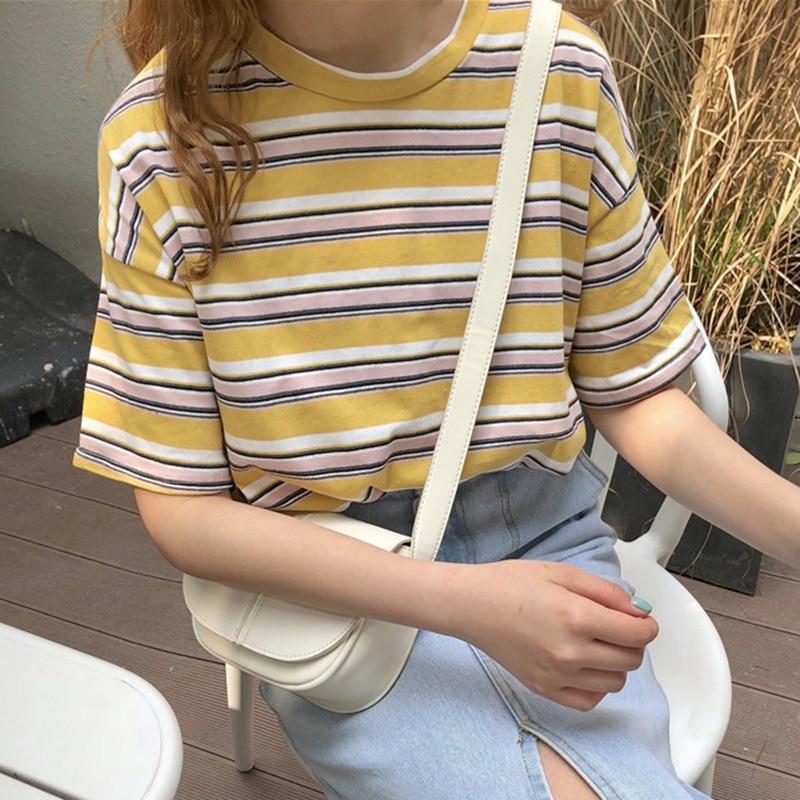O neck T-Shirt Striped Loose Casual Short Sleeve Punk - Easy Pickins Store