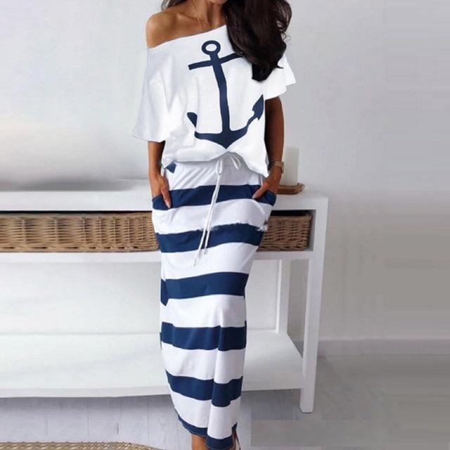 Off Shoulder Top and Skirt Dress Batwing Sleeve - Easy Pickins Store