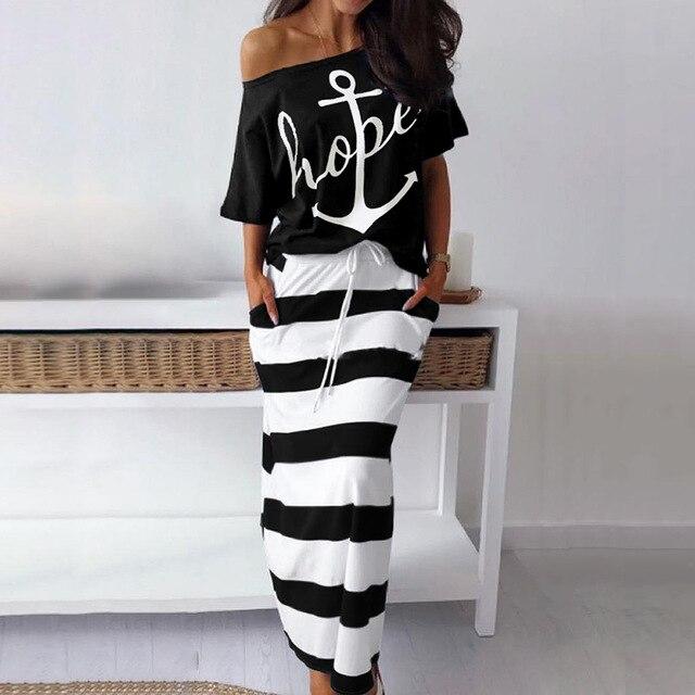 Off Shoulder Top and Skirt Dress Batwing Sleeve - Easy Pickins Store
