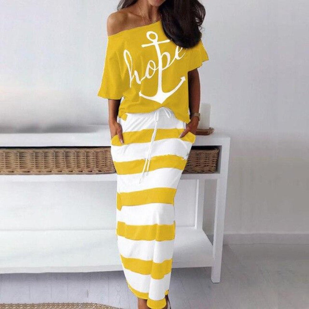 Off Shoulder Top and Skirt Dress Batwing Sleeve - Easy Pickins Store