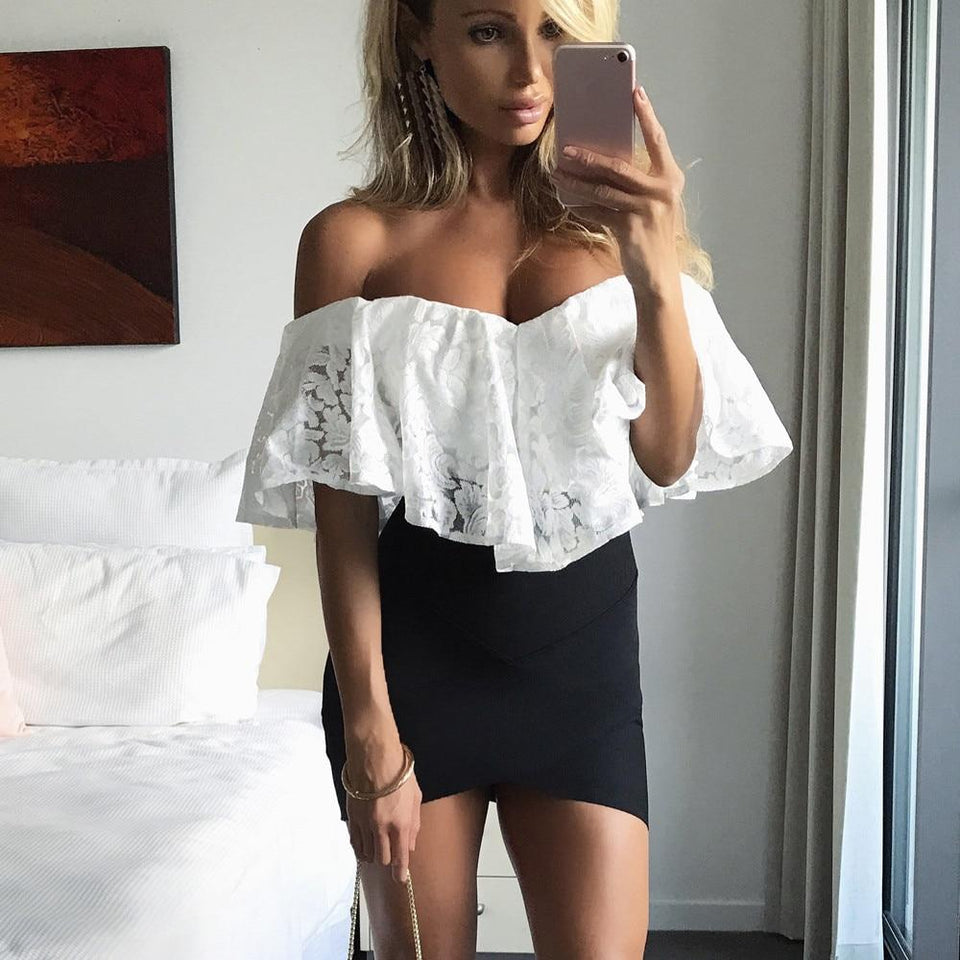 Off The Shoulder Bodysuit Lace Stretch - Easy Pickins Store