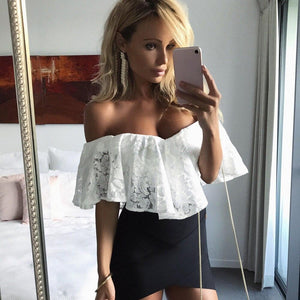 Off The Shoulder Bodysuit Lace Stretch - Easy Pickins Store