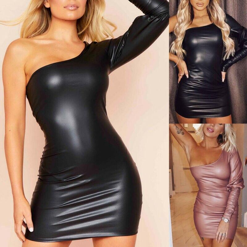 One Shoulder Open Back Leather Dress - Easy Pickins Store