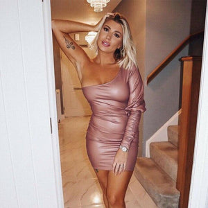 One Shoulder Open Back Leather Dress - Easy Pickins Store