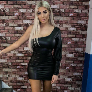 One Shoulder Open Back Leather Dress - Easy Pickins Store