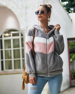 Patchwork Plush Jacket Long Sleeve Thicken Teddy Pocket Outerwear - Easy Pickins Store