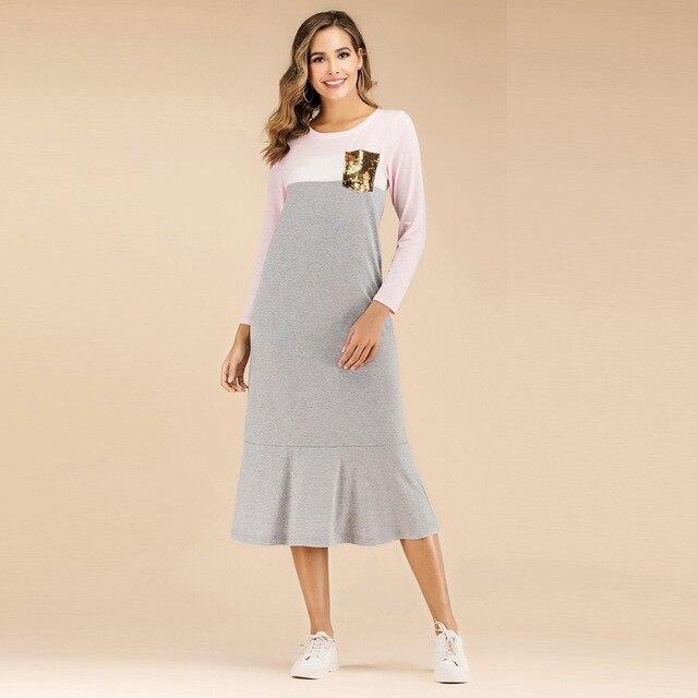 Patchwork Sequin Pocket Loose Long Dress - Easy Pickins Store