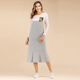 Patchwork Sequin Pocket Loose Long Dress - Easy Pickins Store