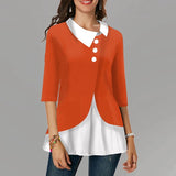 Patchwork Tunic Turn Down Collar Three Quarter Cotton - Easy Pickins Store