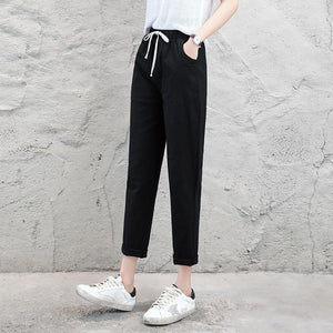 Pencil Ankle Length Solid Elastic Waist Cotton Linen Pants - Easy Pickins Store
