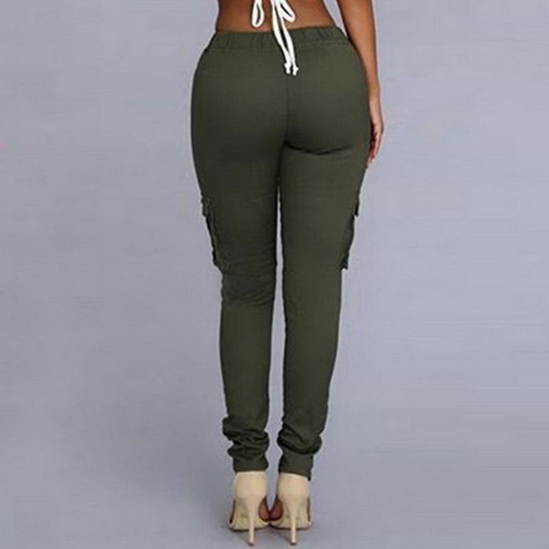 Pencil Lace Up Waist Multi Pockets Cargo Slim Fit Pants - Easy Pickins Store