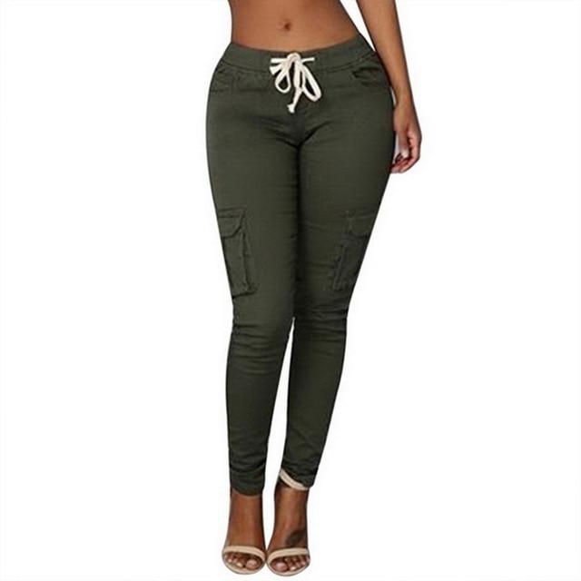 Pencil Lace Up Waist Multi Pockets Cargo Slim Fit Pants - Easy Pickins Store