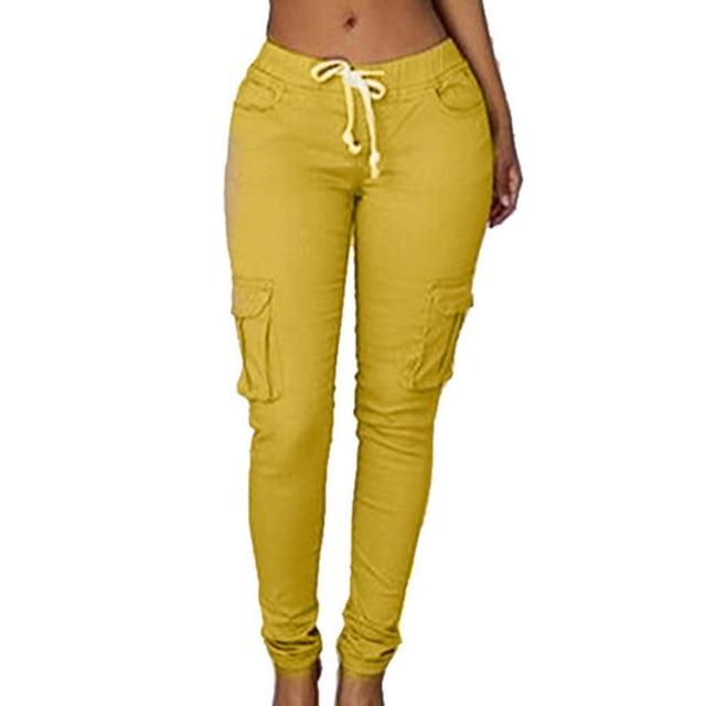 Pencil Lace Up Waist Multi Pockets Cargo Slim Fit Pants - Easy Pickins Store