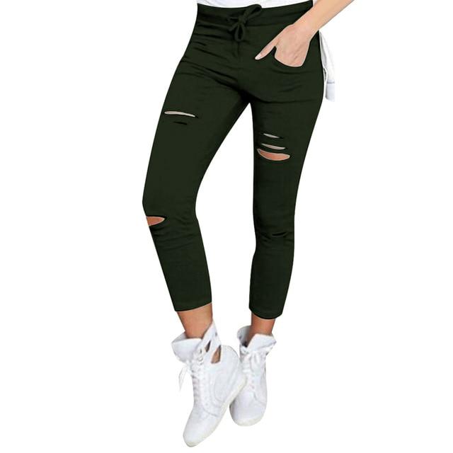 Pencil Lace Up Waist Multi Pockets Cargo Slim Fit Pants - Easy Pickins Store