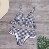 Plaid Print Bikini Set Ruffle Swimwear Backless - Easy Pickins Store