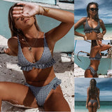 Plaid Print Bikini Set Ruffle Swimwear Backless - Easy Pickins Store