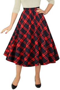 Plaid Skirt Elastic Waist A-line Midi Pleated Skirt - Easy Pickins Store