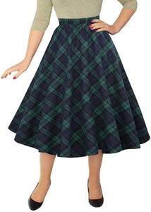 Plaid Skirt Elastic Waist A-line Midi Pleated Skirt - Easy Pickins Store