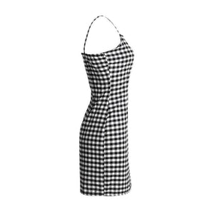 Plaid Sleeveless Backless High Waist Slim Fit Dress - Easy Pickins Store