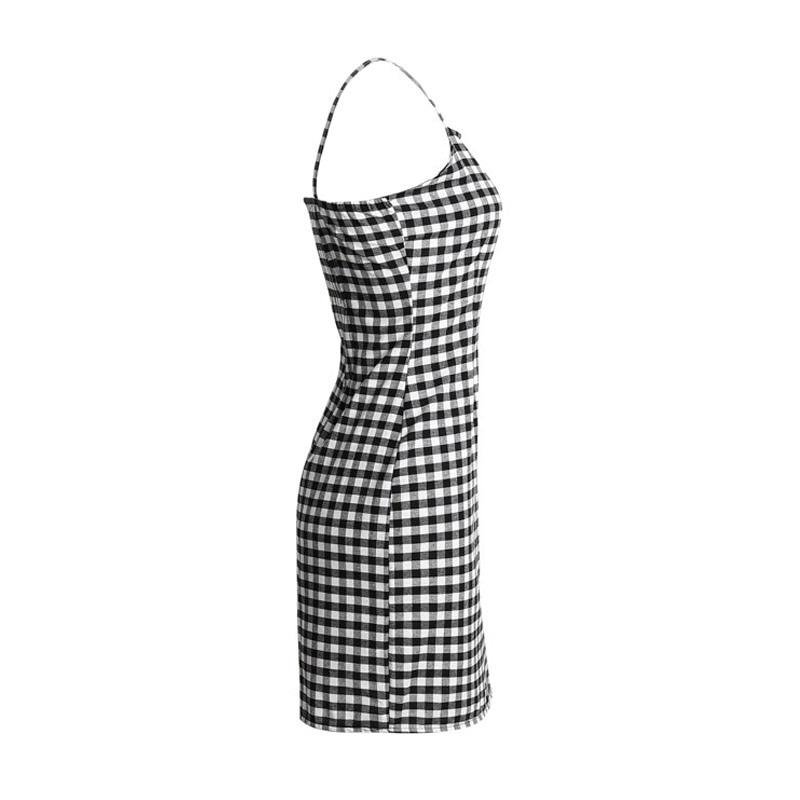 Plaid Sleeveless Backless High Waist Slim Fit Dress - Easy Pickins Store