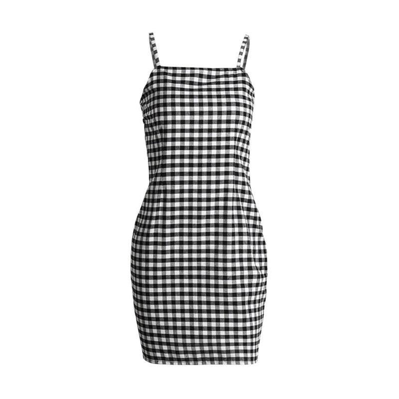Plaid Sleeveless Backless High Waist Slim Fit Dress - Easy Pickins Store