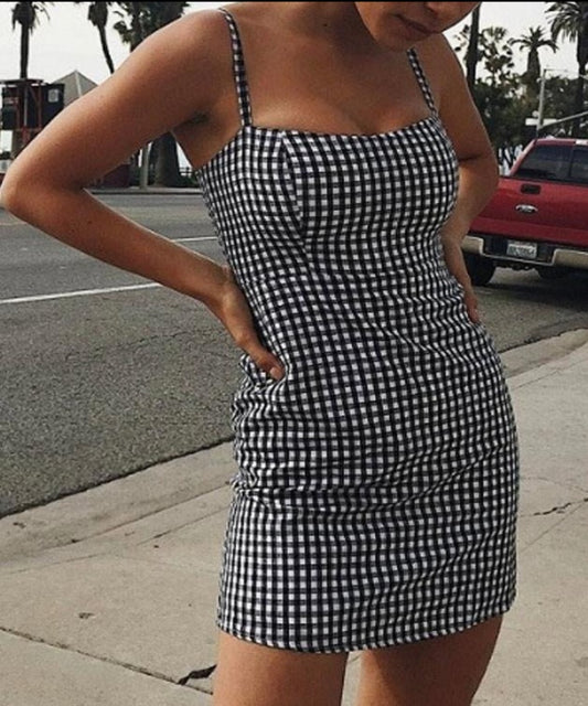 Plaid Sleeveless Backless High Waist Slim Fit Dress - Easy Pickins Store